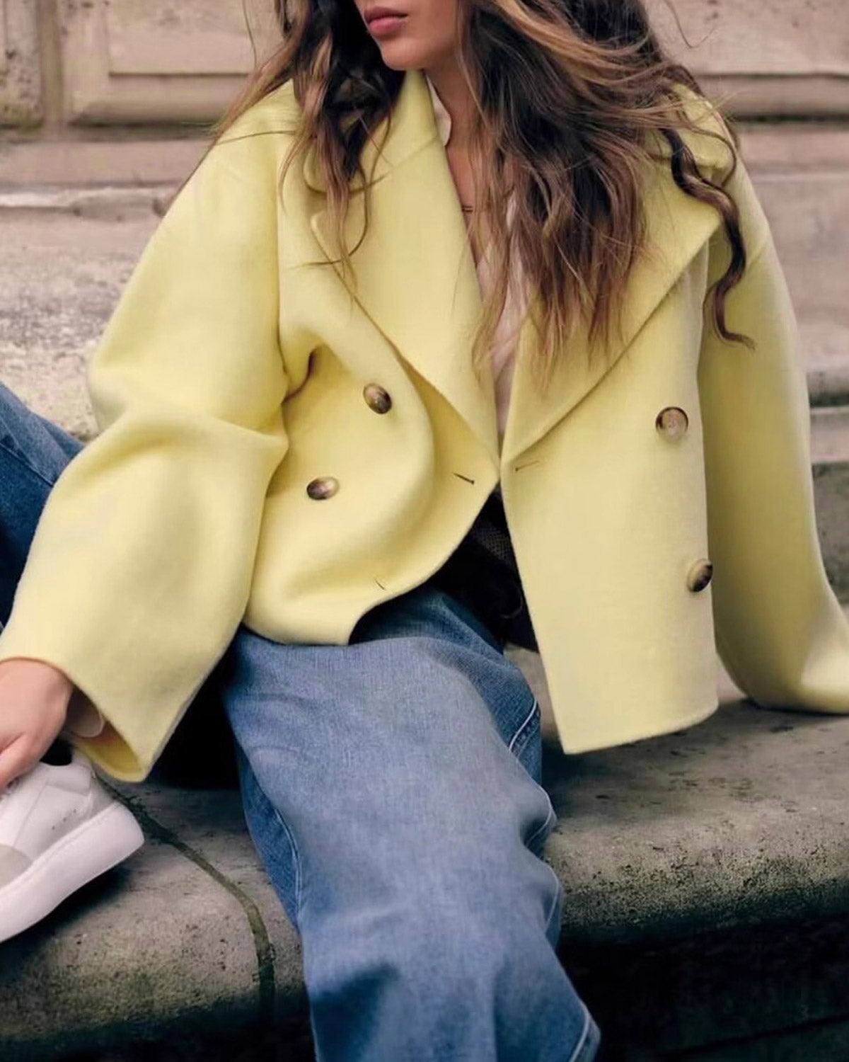 Women's Woven Polyester Jacket Yellow Outerwear - RIHOAS