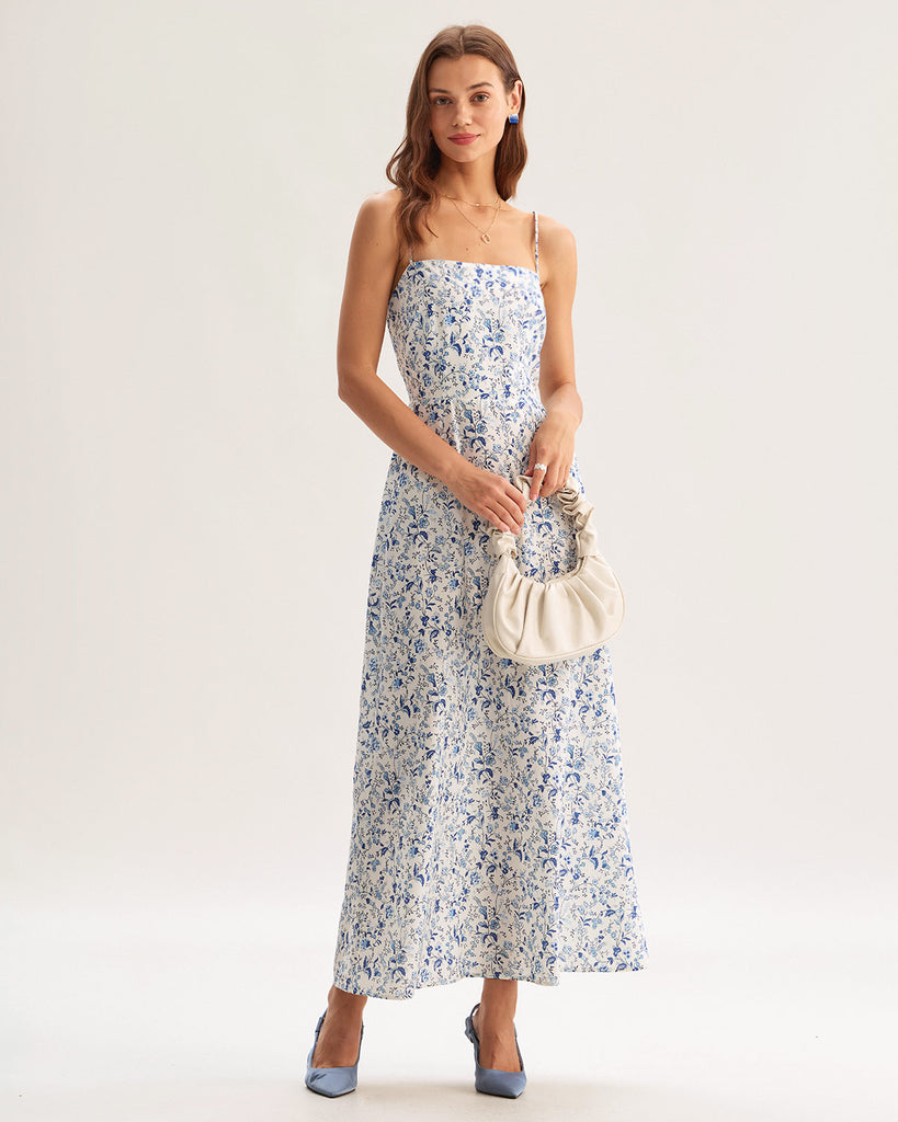 Women's Woven Polyester Long Dress Blue Dresses - RIHOAS