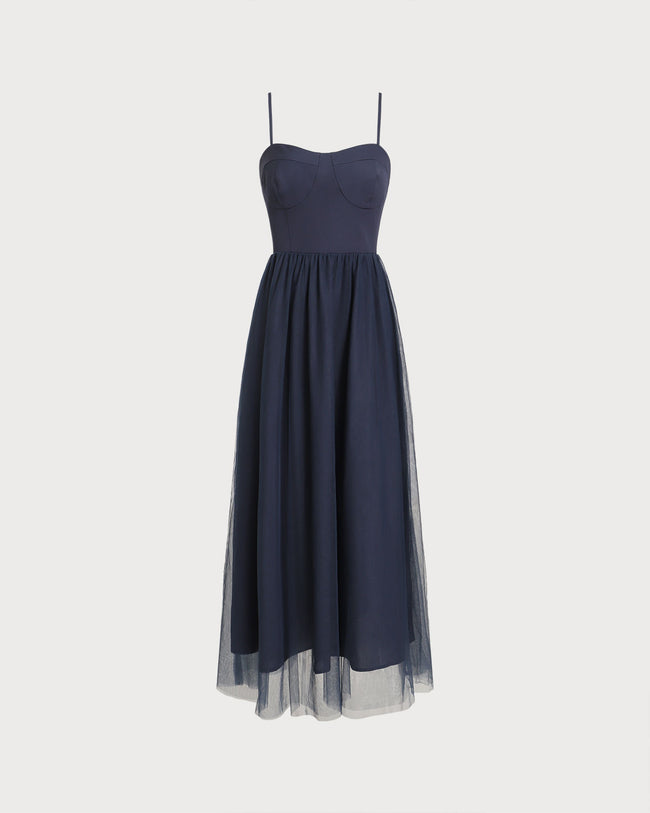 Women's Woven Polyester Long Dress Blue Dresses - RIHOAS