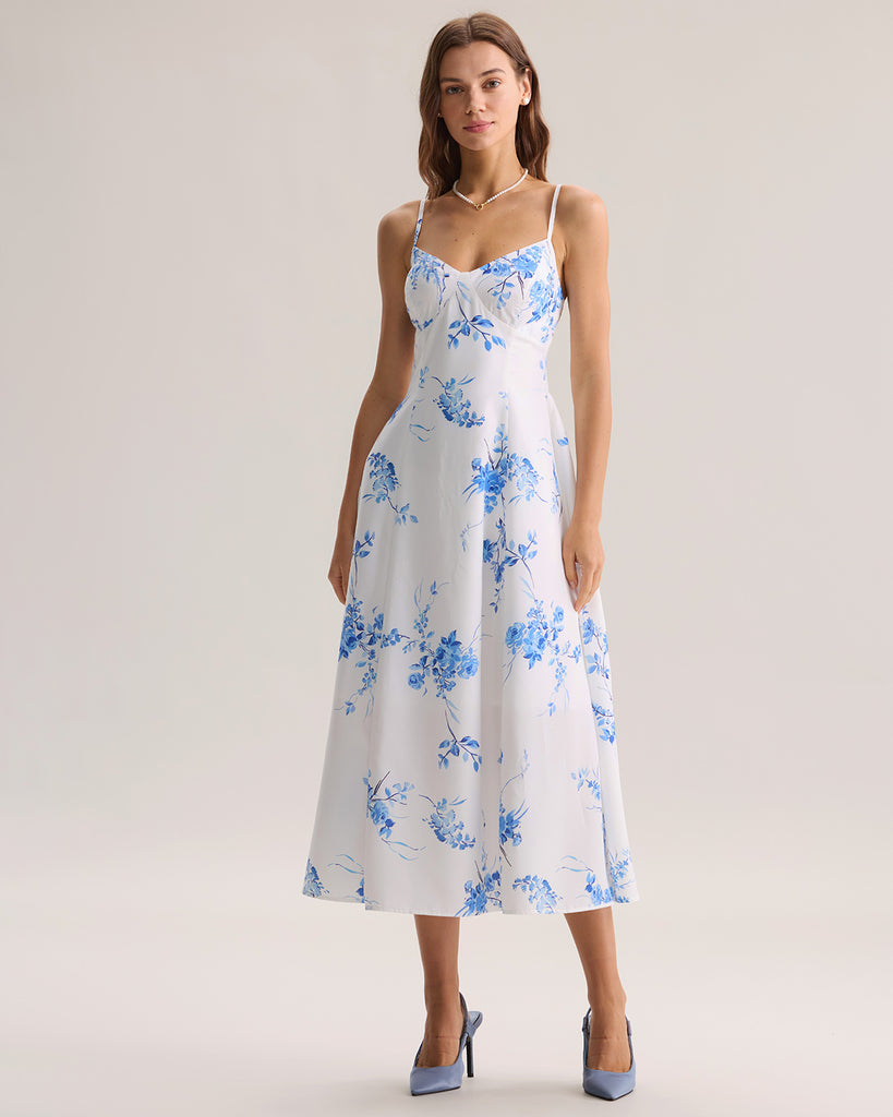 Women's Woven Polyester Long Dress Blue Dresses - RIHOAS