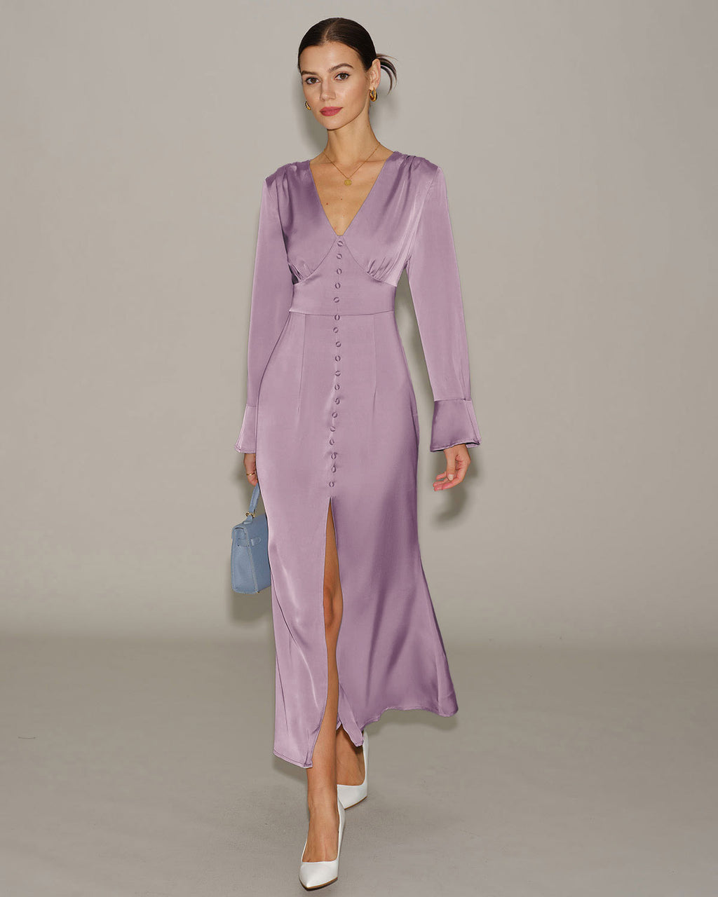 Women's Woven Polyester Long Dress Purple Dresses - RIHOAS
