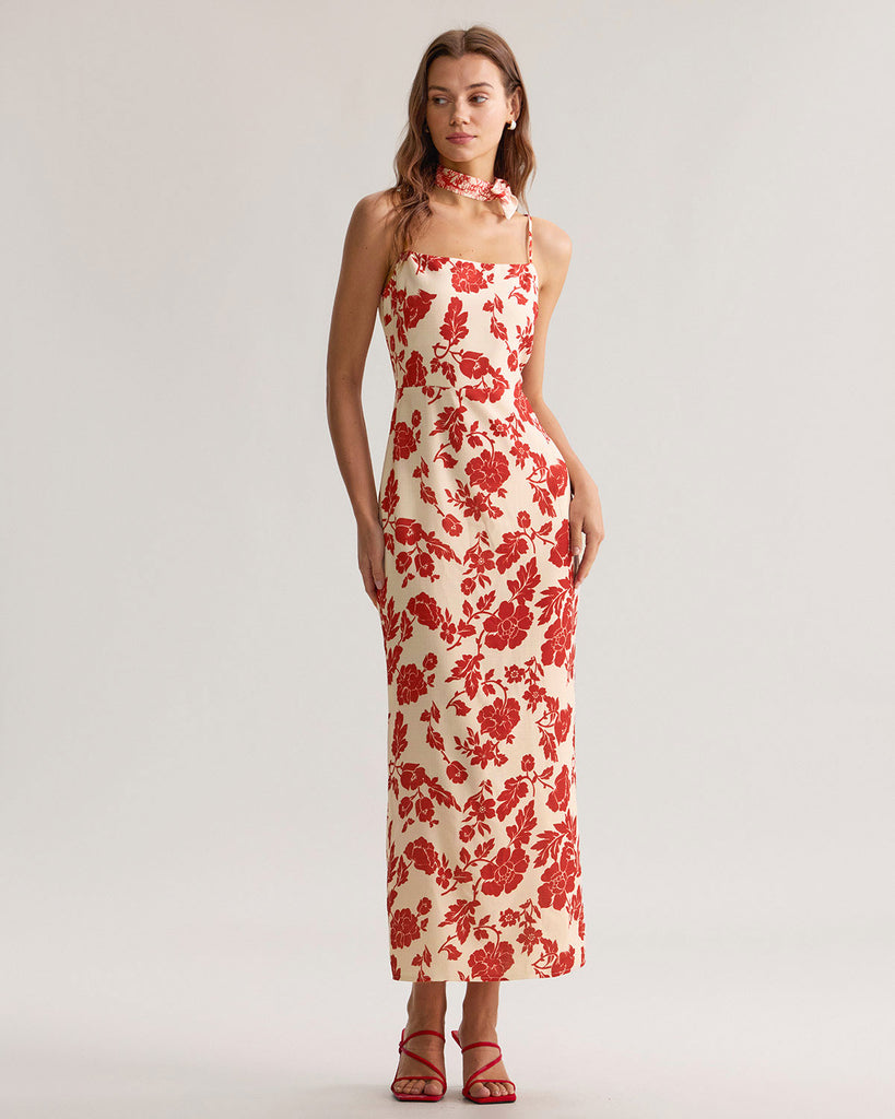 Women's Woven Polyester Long Dress Red Dresses - RIHOAS