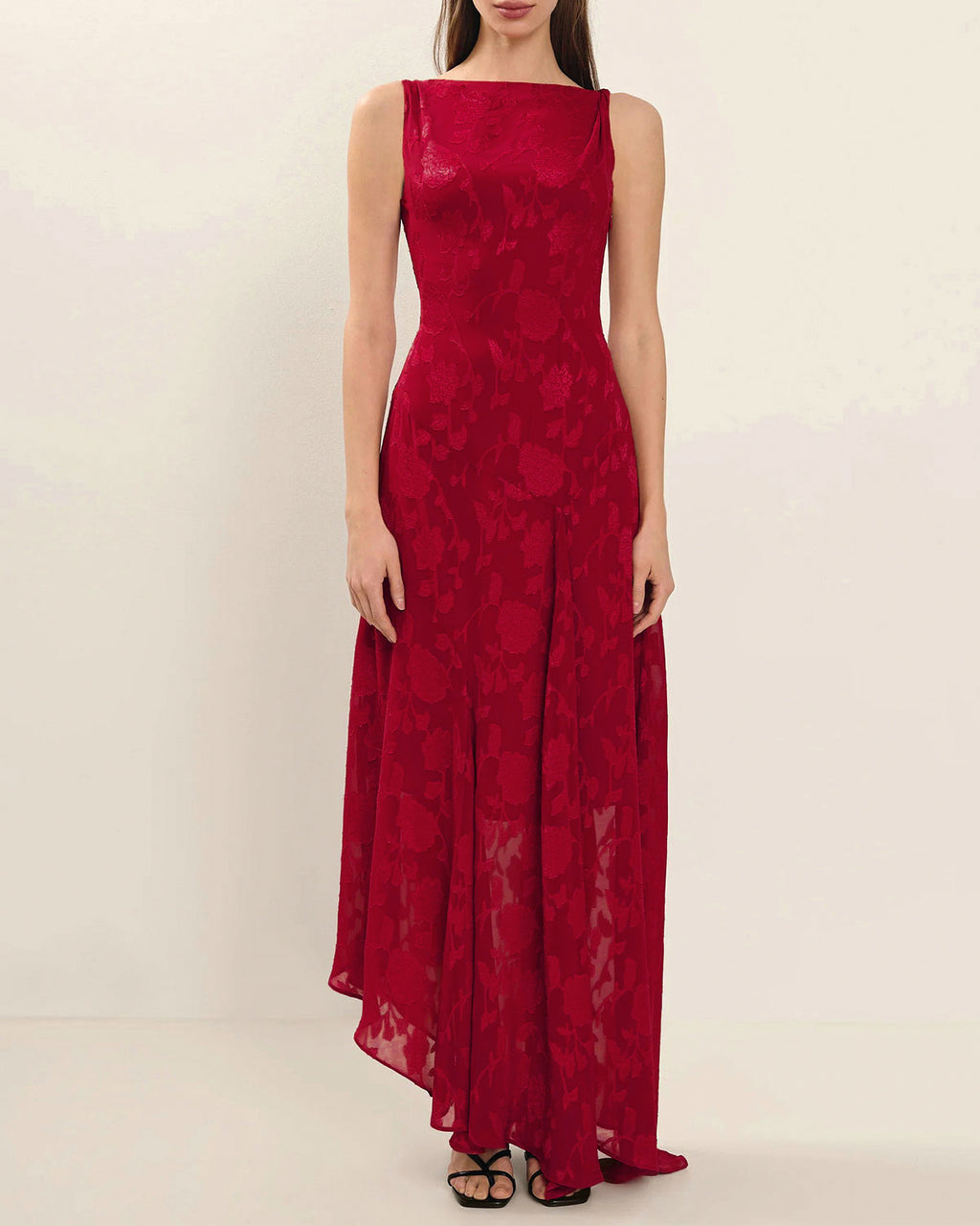 Women's Woven Polyester Long Dress Red Dresses - RIHOAS