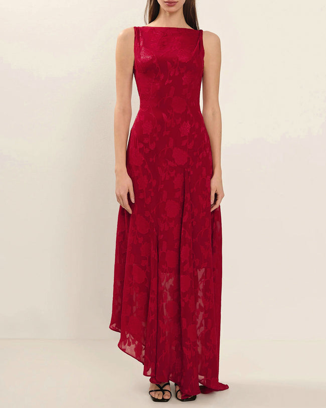 Women's Woven Polyester Long Dress Red Dresses - RIHOAS