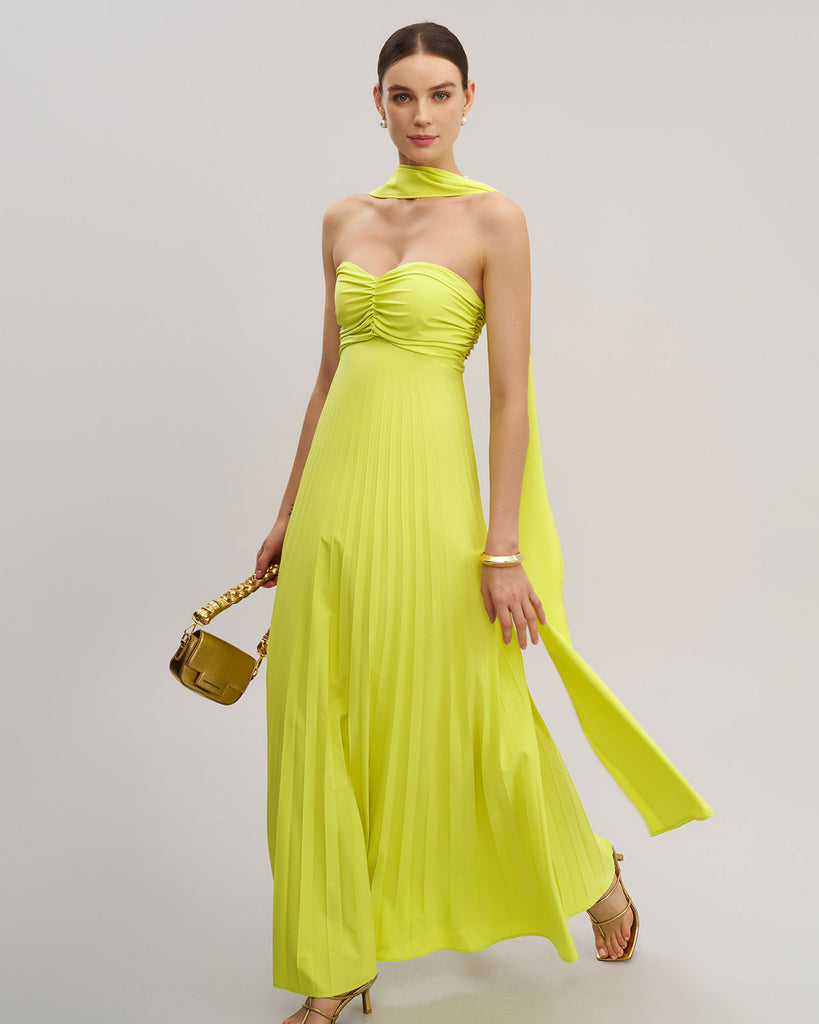 Women's Woven Polyester Long Dress Yellow Dresses - RIHOAS