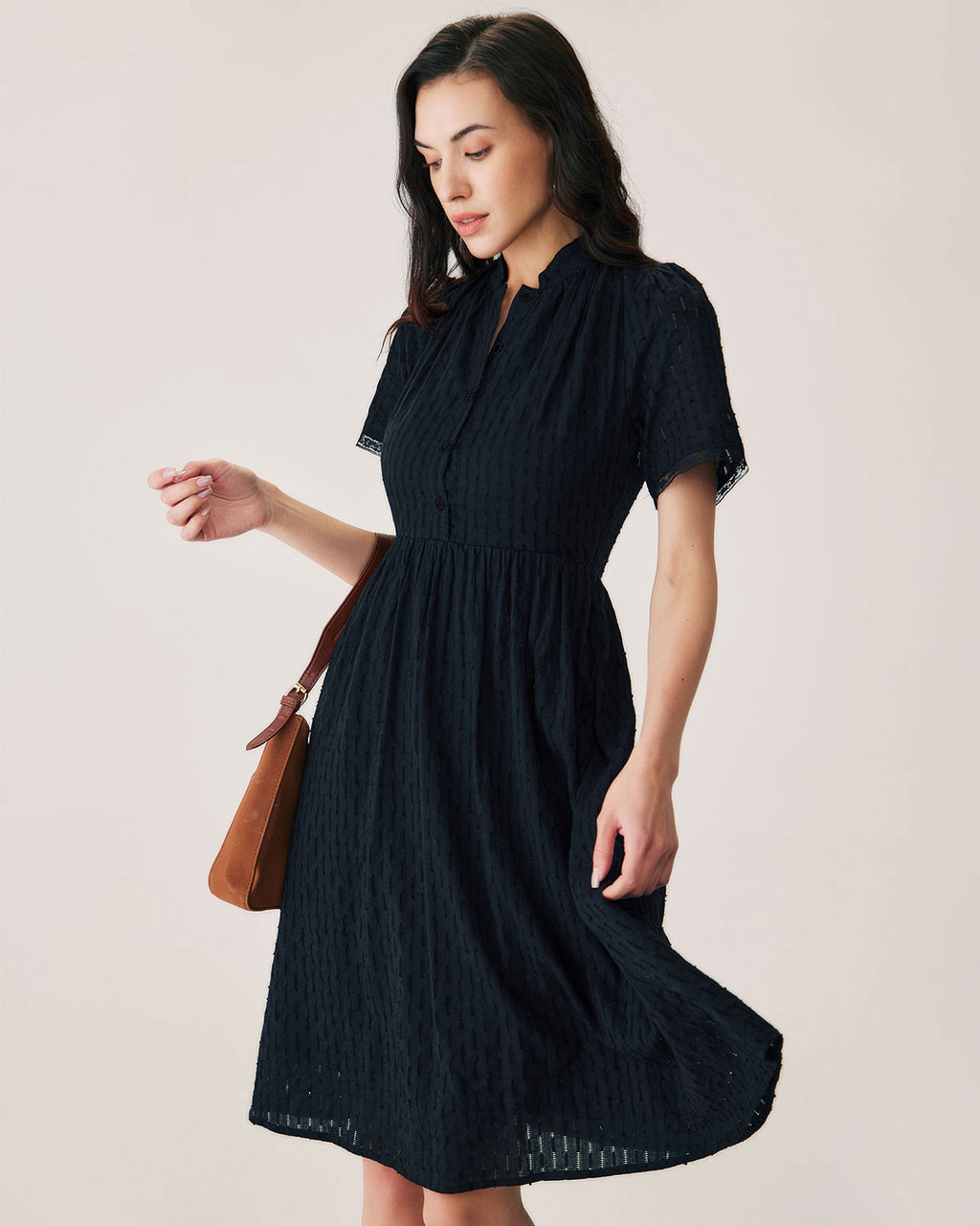 Black Lace Button Midi Dress