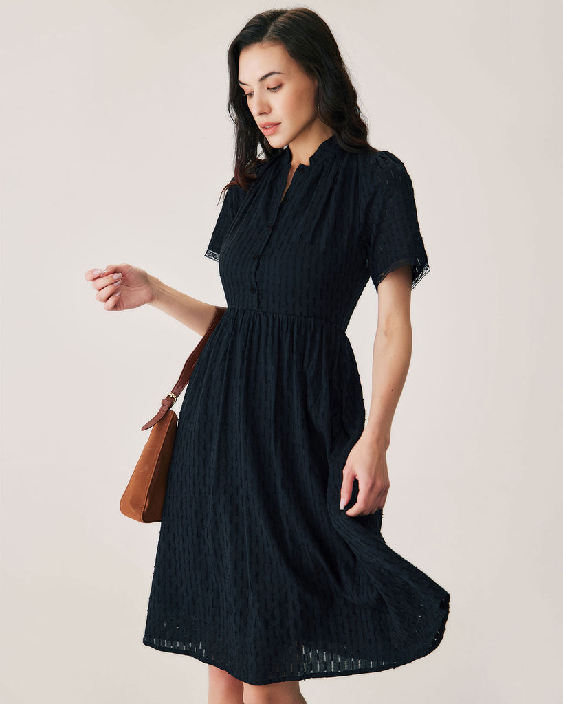 Black Lace Button Midi Dress