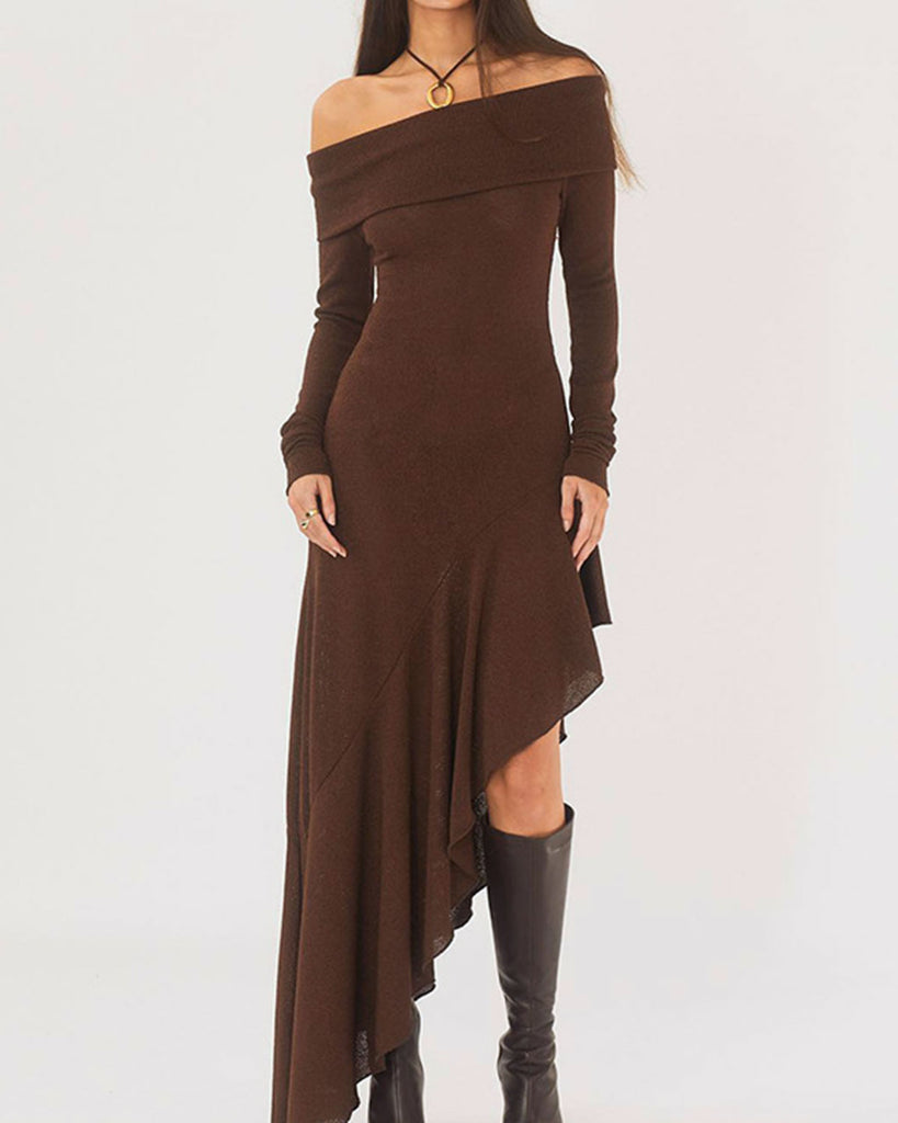 Women's Woven Polyester Long Dresses Coffee Dresses - RIHOAS