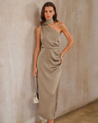 Women's Woven Polyester Maxi Dress Apricot Dresses - RIHOAS