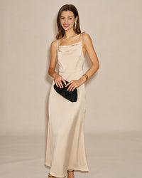 Women's Woven Polyester Maxi Dress Apricot Dresses - RIHOAS