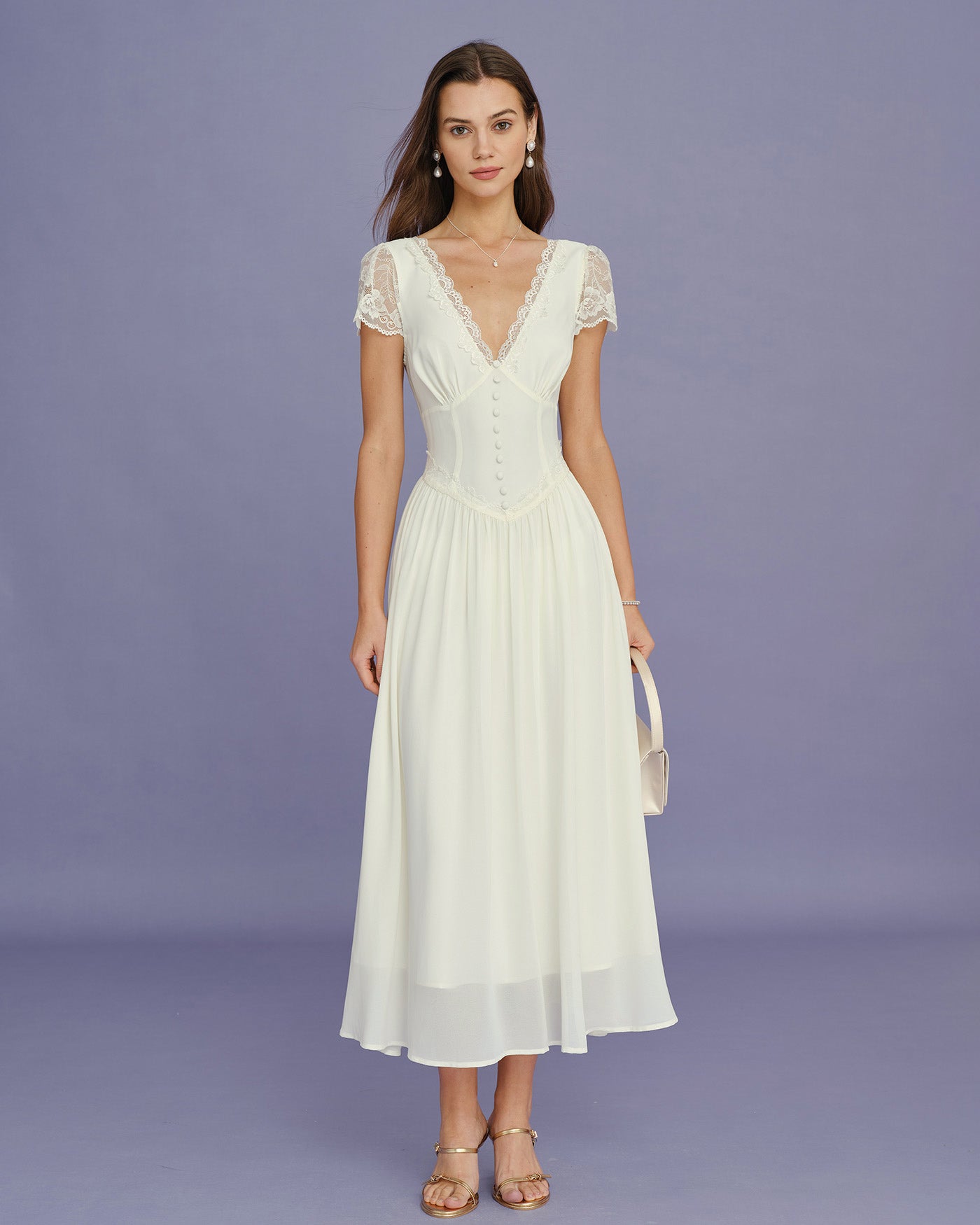 Apricot V Neck Lace Splicing Maxi Dress Apricot V Neck Lace Splicing Maxi Dress