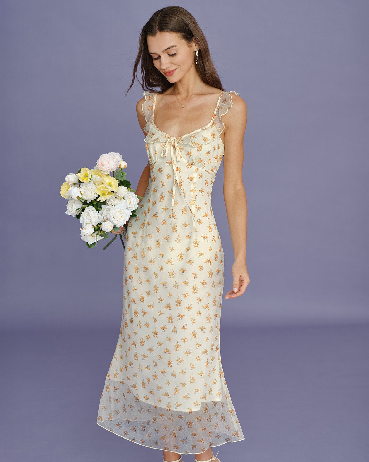 Apricot Floral Ruffle Slip Maxi Dress Apricot Floral Ruffle Slip Maxi Dress