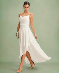 Women's Woven Polyester Maxi Dress Beige Dresses - RIHOAS