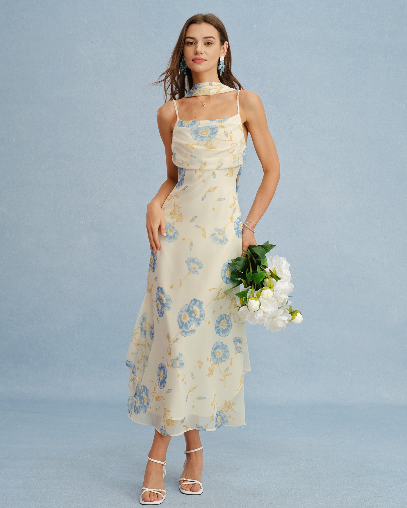 Beige Floral Tie Chiffon Maxi Dress Beige Floral Tie Chiffon Maxi Dress