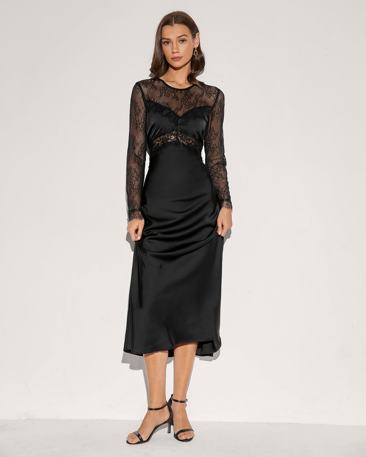 Women's Woven Polyester Maxi Dress Black Dresses - RIHOAS