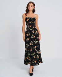 Women's Woven Polyester Maxi Dress Black Dresses - RIHOAS