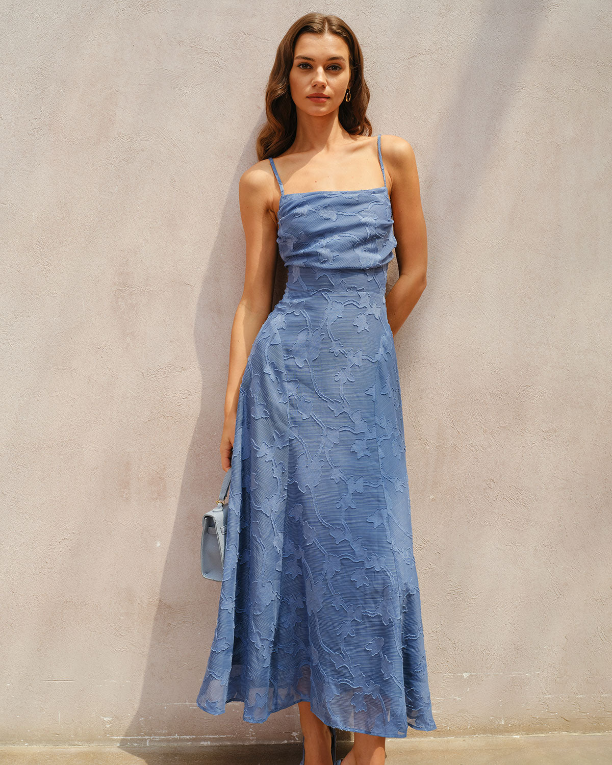 Women's Woven Polyester Maxi Dress Blue Dresses - RIHOAS