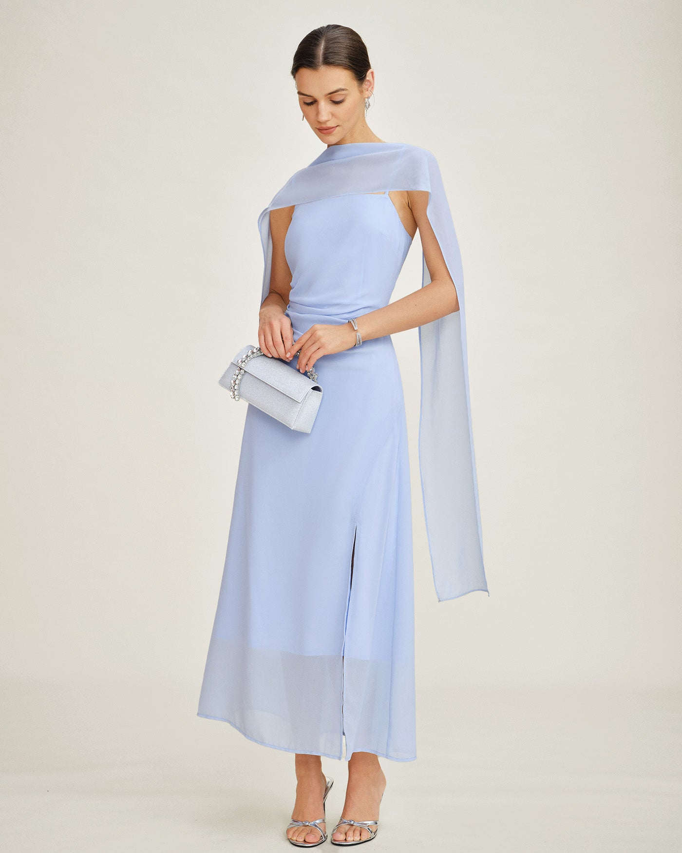Rihoas Chiffon Cowl-Neck Maxi Dress
