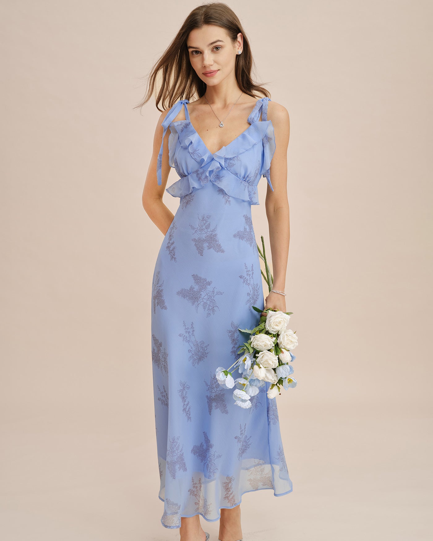 Blue Floral Ruffle Tie Strap Maxi Dress & Reviews - Blue - Dresses | RIHOAS Blue Floral Ruffle Tie Strap Maxi Dress & Reviews - Blue - Dresses | RIHOAS