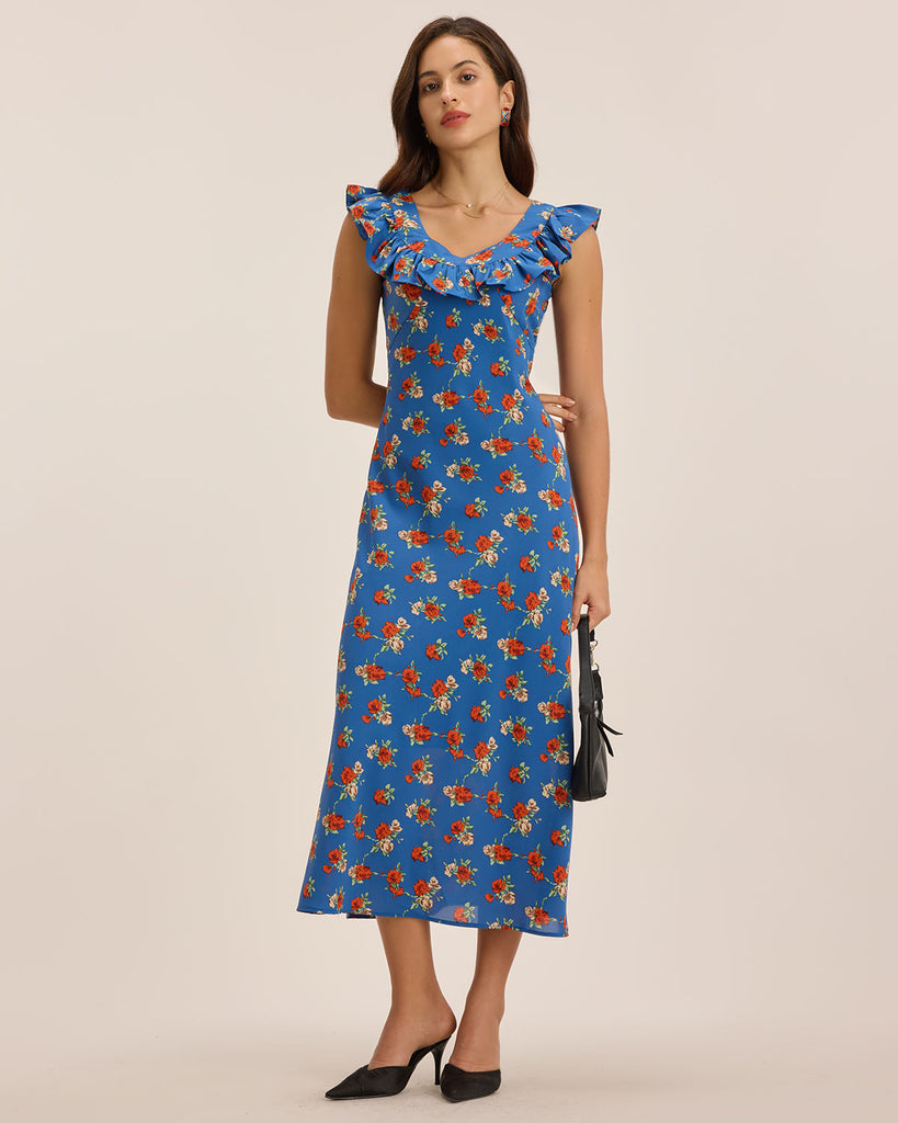 Women's Woven Polyester Maxi Dress Blue Dresses - RIHOAS
