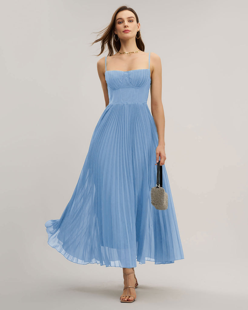 Women's Woven Polyester Maxi Dress Blue Dresses - RIHOAS