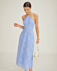 Women's Woven Polyester Maxi Dress Blue Dresses - RIHOAS