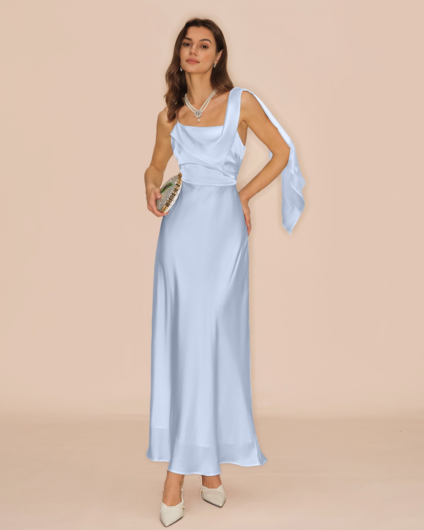 Rihoas Silky Satin Cowl Neck Maxi Dress