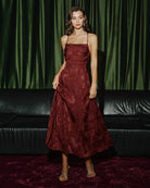Women's Woven Polyester Maxi Dress Brick Red Dresses - RIHOAS