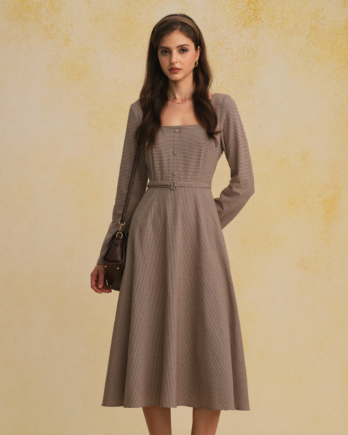 Women's Woven Polyester Maxi Dress Brown Dresses - RIHOAS