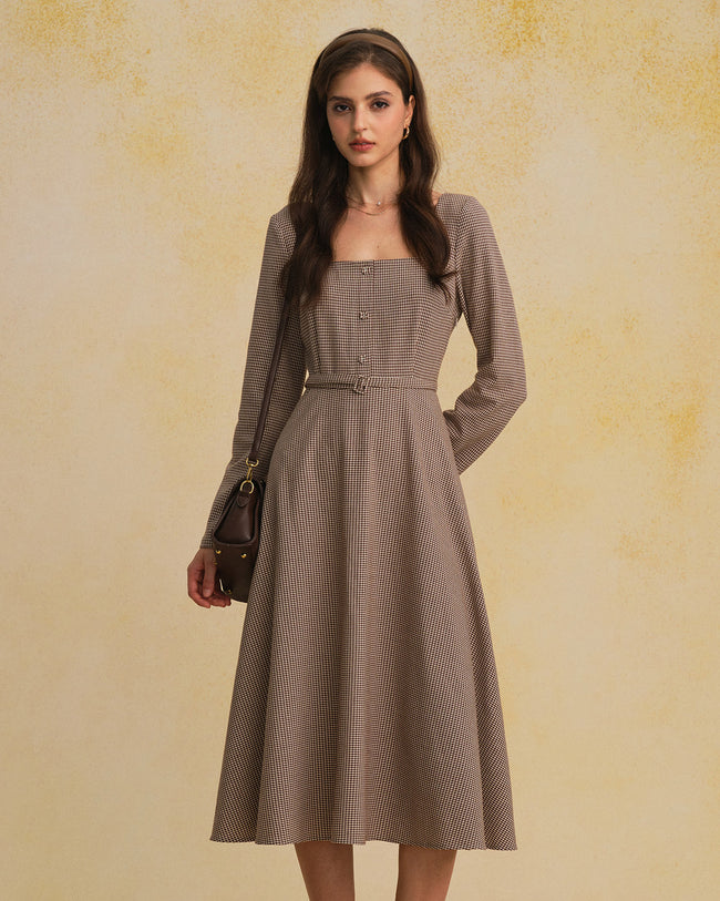 Women's Woven Polyester Maxi Dress Brown Dresses - RIHOAS