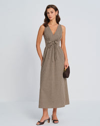 Women's Woven Polyester Maxi Dress Brown Dresses - RIHOAS