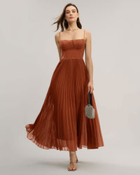 Women's Woven Polyester Maxi Dress Caramel Dresses - RIHOAS