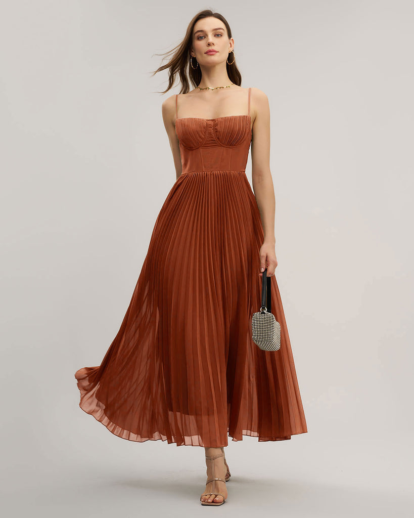 Women's Woven Polyester Maxi Dress Caramel Dresses - RIHOAS