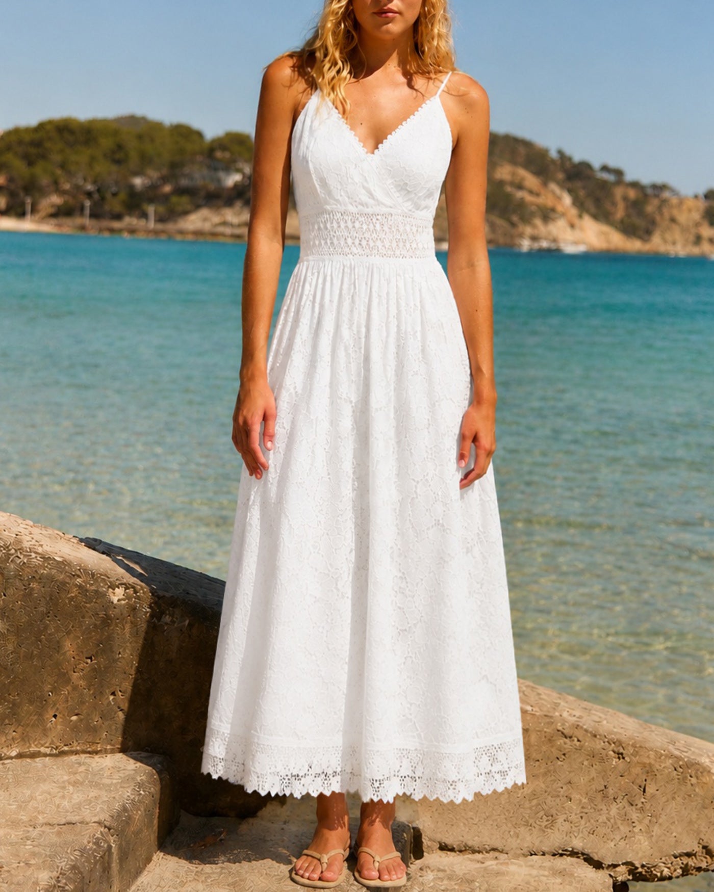 White Textured Cut Out Slip Maxi Dress