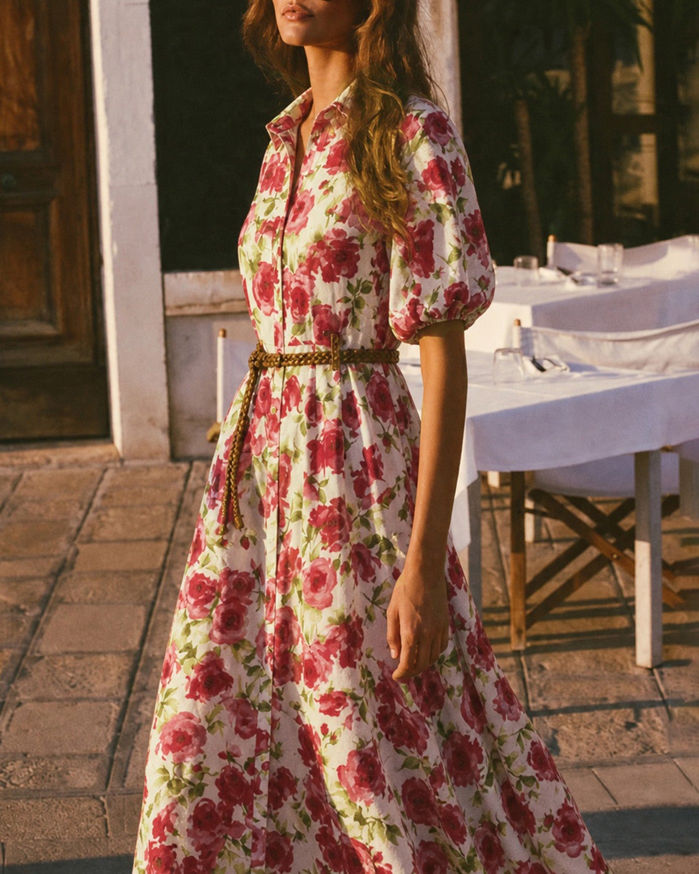maxi dress with belt Pink Collar Belt Floral Maxi Dress & Reviews - Pink - Dresses