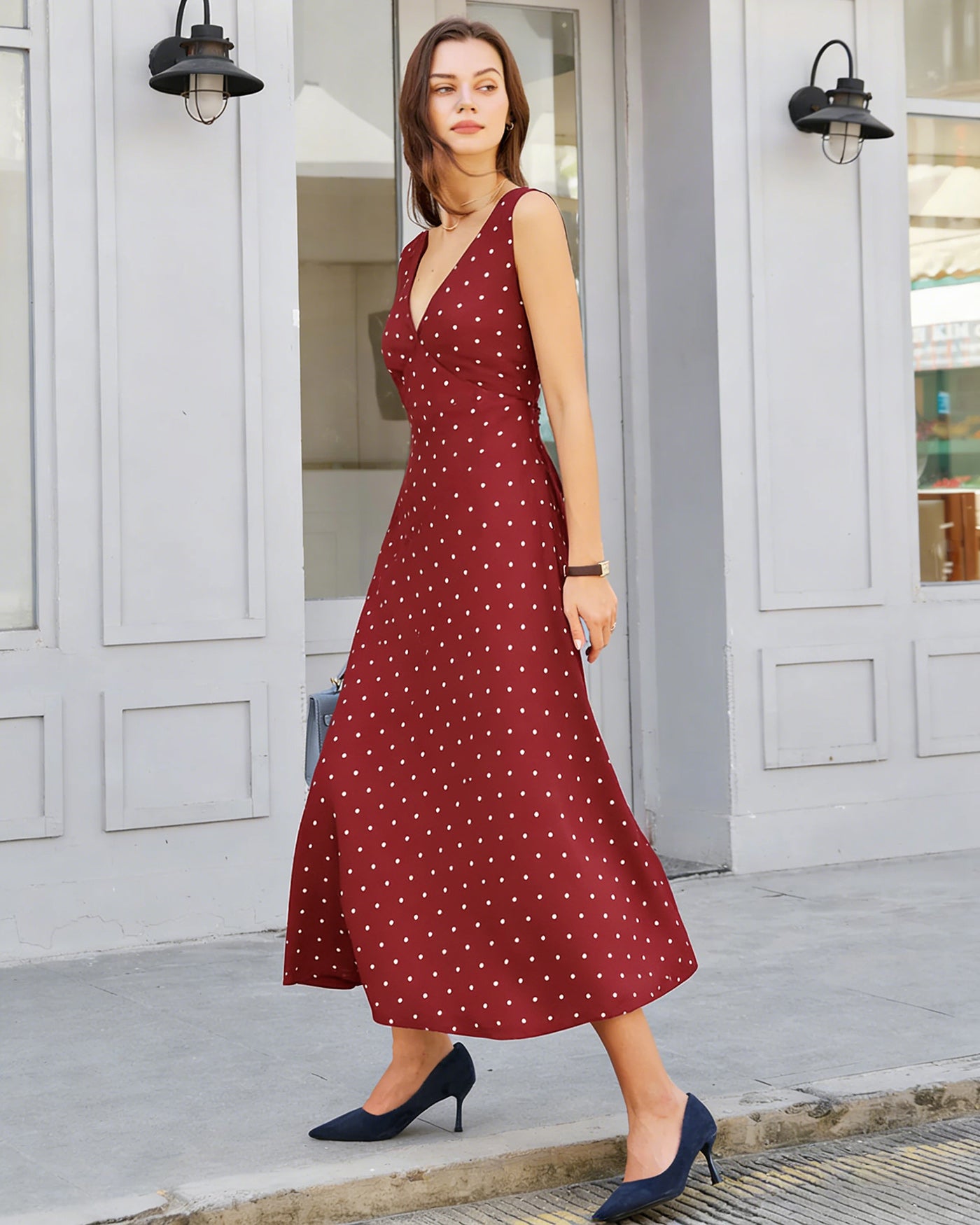 Wine Red Polka Dot Sleeveless Maxi Dress & Reviews - Wine Red - Dresses | RIHOAS Wine Red Polka Dot Sleeveless Maxi Dress & Reviews - Wine Red - Dresses | RIHOAS
