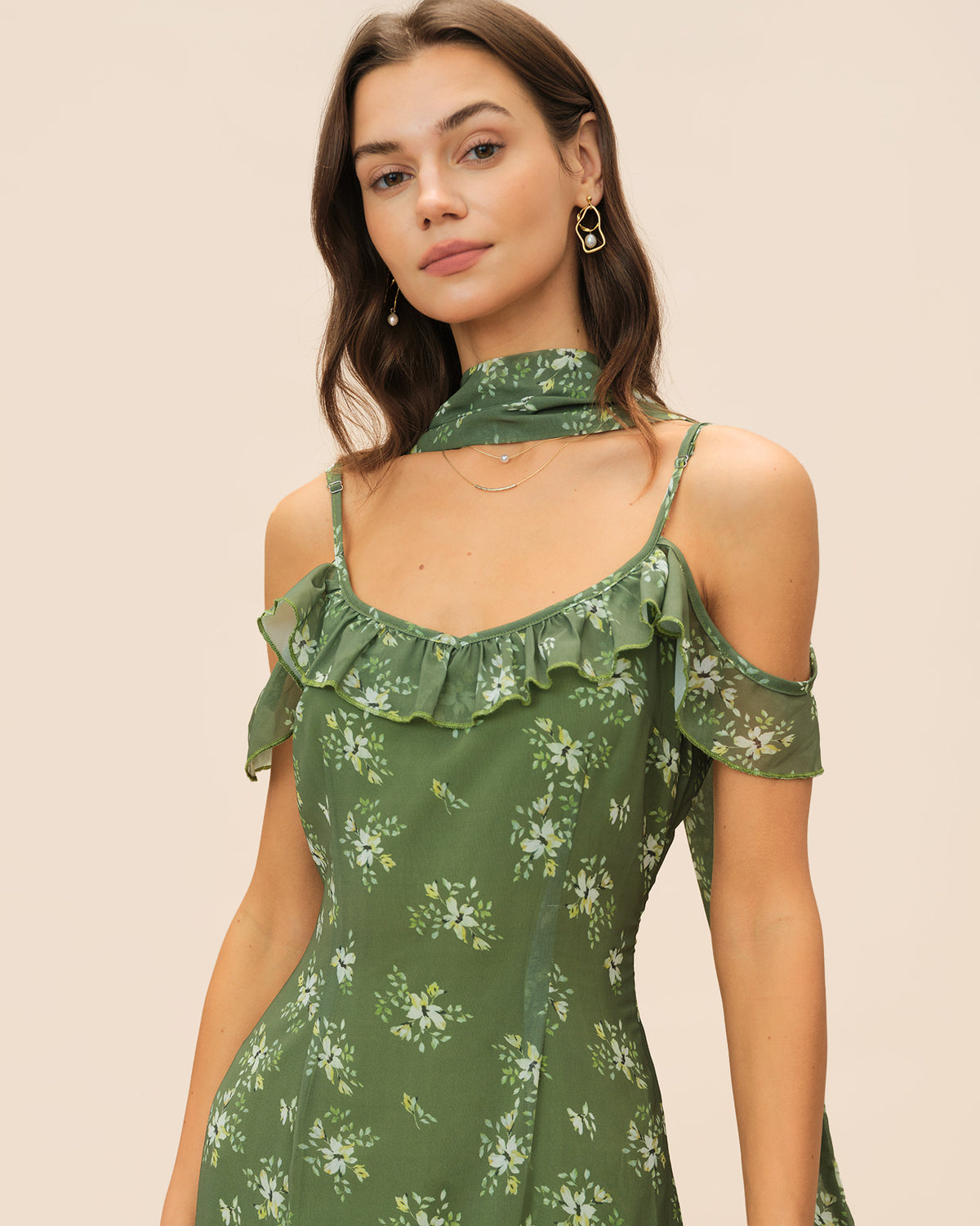 Green V Neck Ruffle Floral Maxi Dress & Reviews - Green - Dresses | RIHOAS