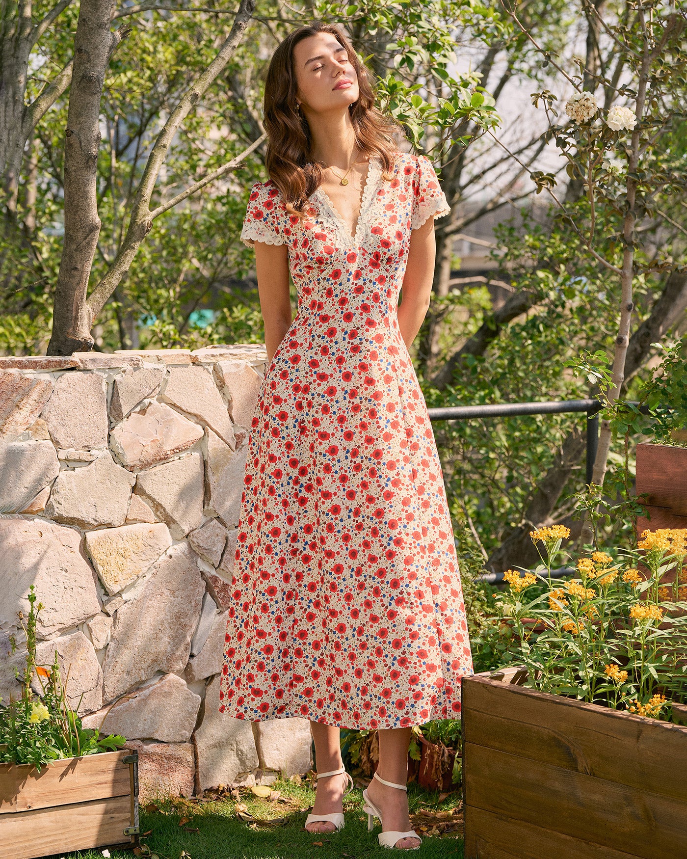 Rihoas Elegant Short Sleeve Floral Lace Maxi Dress Rihoas Elegant Short Sleeve Floral Lace Maxi Dress
