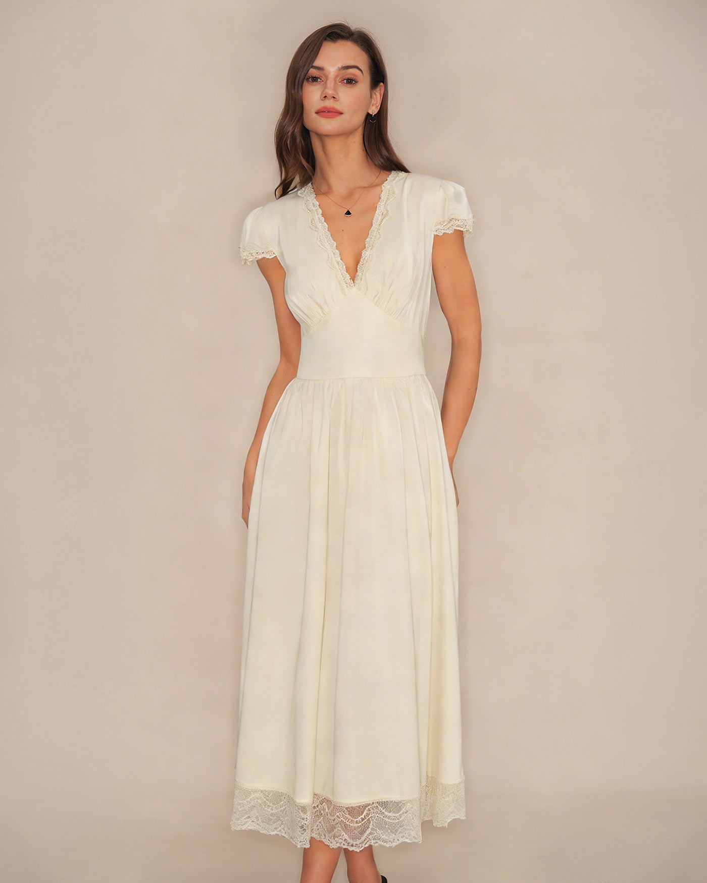 Apricot V Neck Lace Maxi Dress & Reviews - Apricot - Dresses | RIHOAS Apricot V Neck Lace Maxi Dress & Reviews - Apricot - Dresses | RIHOAS