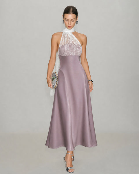 pink and gray maxi dress Shirred Jersey Maxi Dress