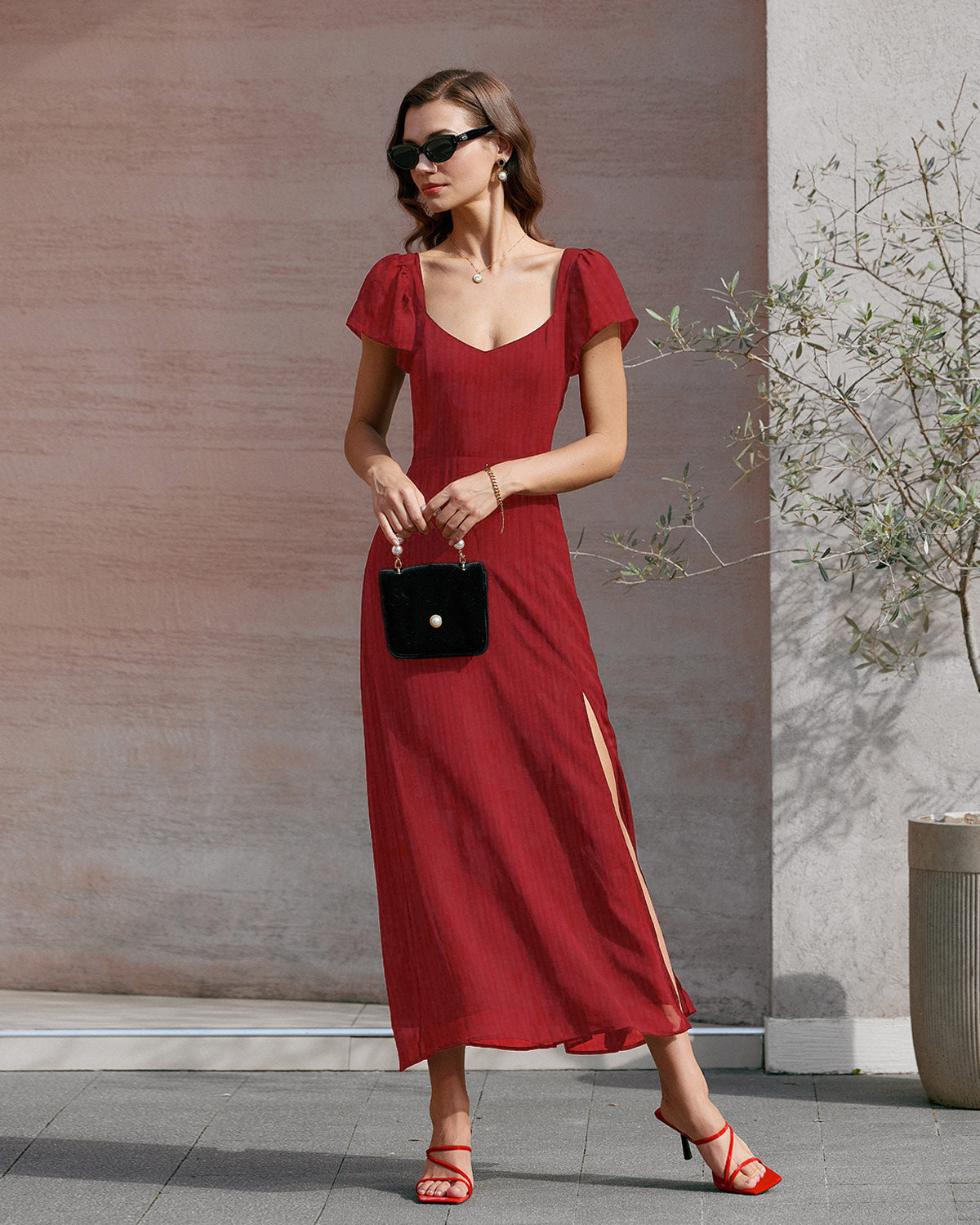 Rihoas Short Sleeves Slit Maxi Dress
