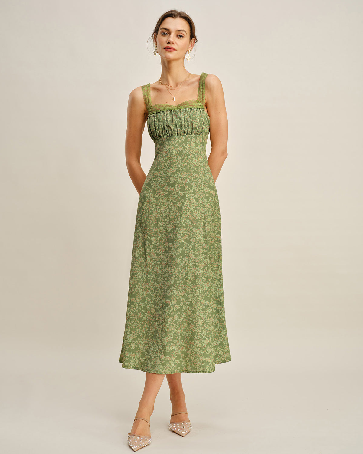 slim fit dress slacks Petite Halter Front Chiffon Maxi Dress Sage Ivory Floral / PL