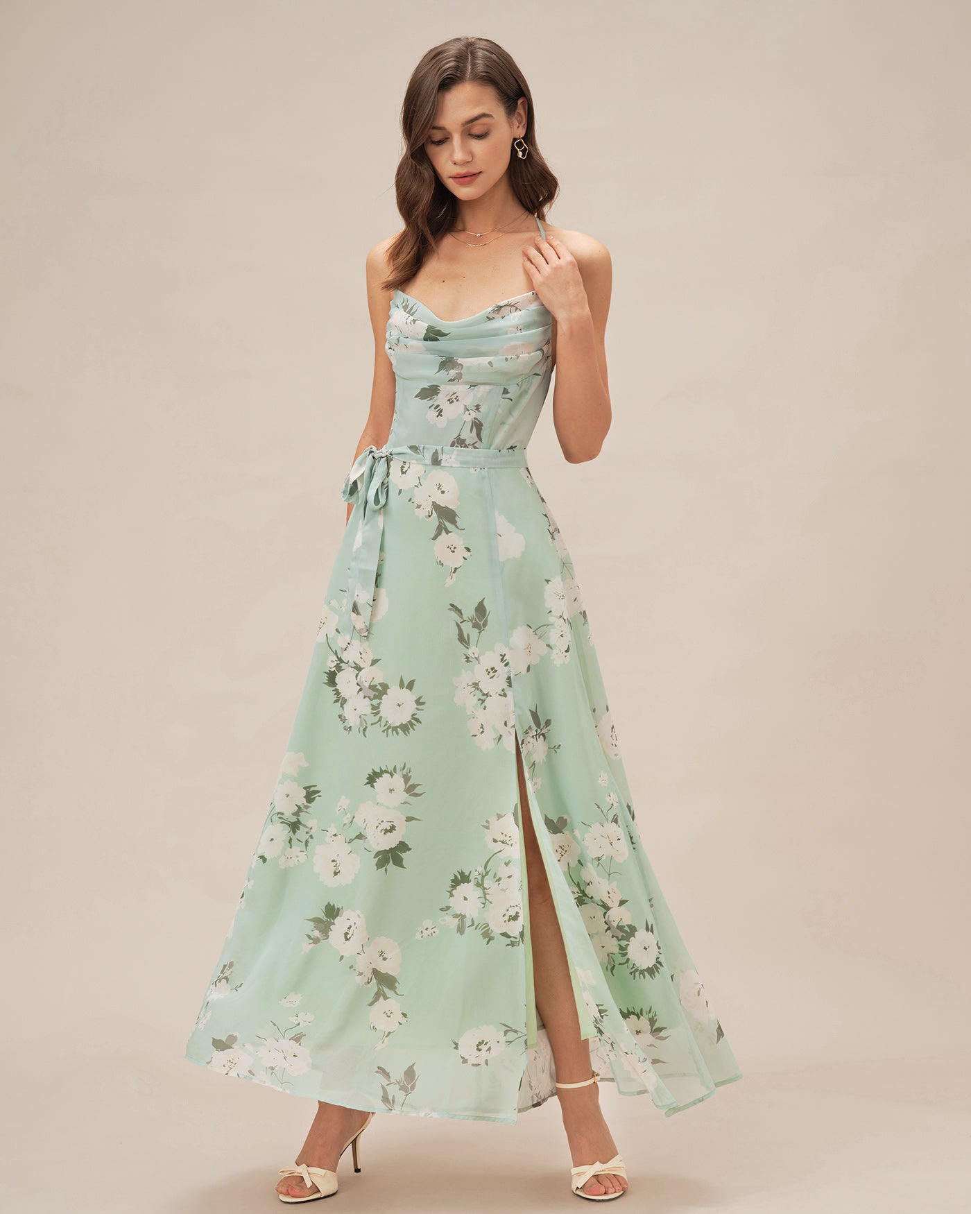 Green Cowl Neck Floral Maxi Dress & Reviews - Green - Dresses | RIHOAS Green Cowl Neck Floral Maxi Dress & Reviews - Green - Dresses | RIHOAS