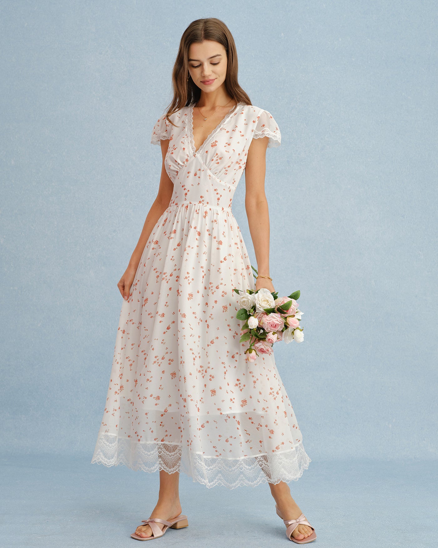 Off White V Neck Lace Floral Maxi Dress & Reviews - Off White - Dresses | RIHOAS Off White V Neck Lace Floral Maxi Dress & Reviews - Off White - Dresses | RIHOAS