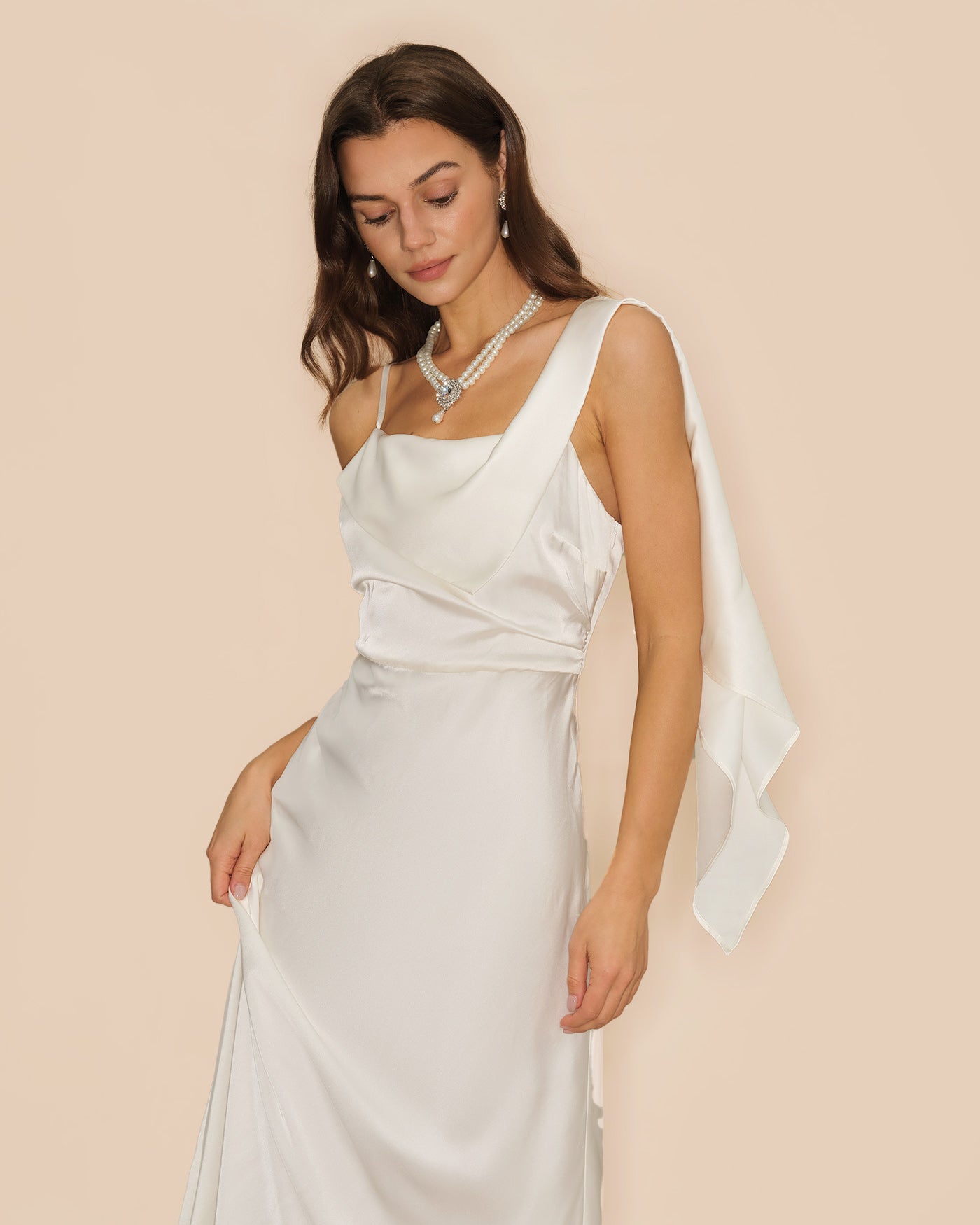 Off White Square Neck Satin Maxi Dress Off White Square Neck Satin Maxi Dress