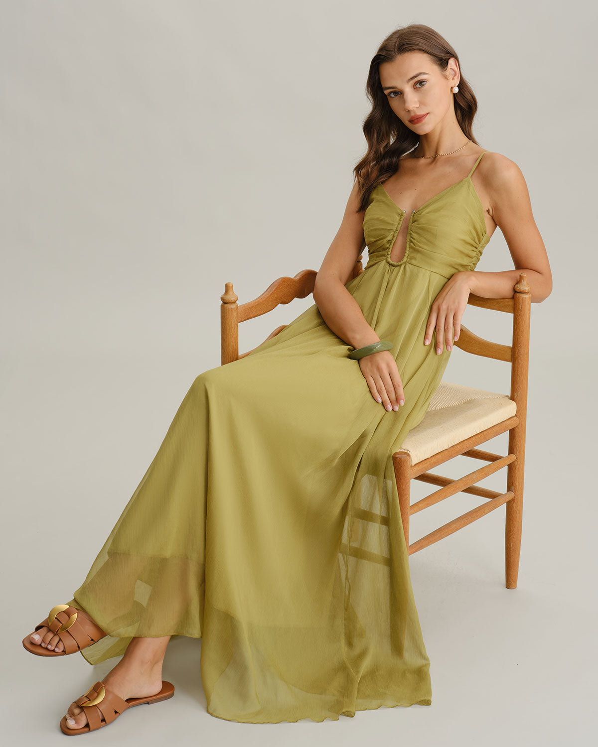 Green Ruched Slip Maxi Dress & Reviews - Green - Dresses | RIHOAS Green Ruched Slip Maxi Dress & Reviews - Green - Dresses | RIHOAS