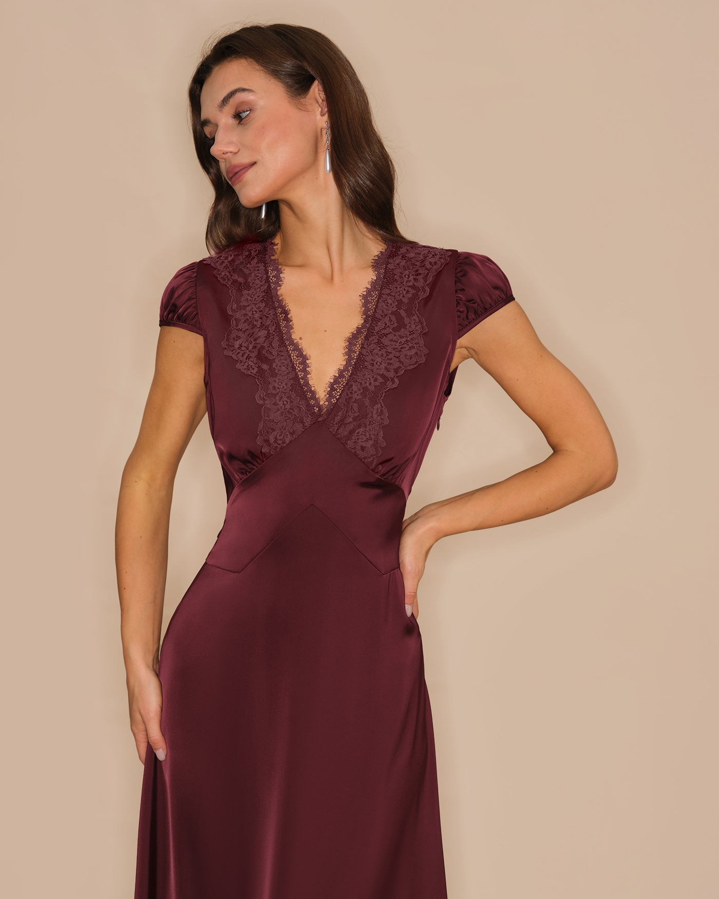 Wine Red V Neck Lace Maxi Dress & Reviews - Wine Red - Dresses | RIHOAS Wine Red V Neck Lace Maxi Dress & Reviews - Wine Red - Dresses | RIHOAS