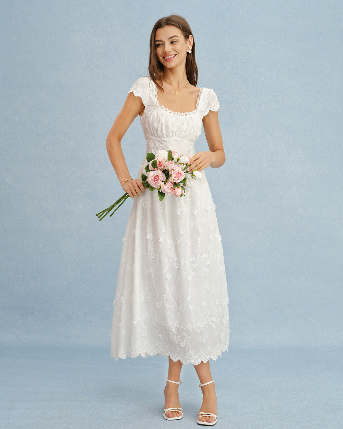 White Square Neck Lace Flowers Maxi Dress & Reviews - White - Dresses | RIHOAS White Square Neck Lace Flowers Maxi Dress & Reviews - White - Dresses | RIHOAS