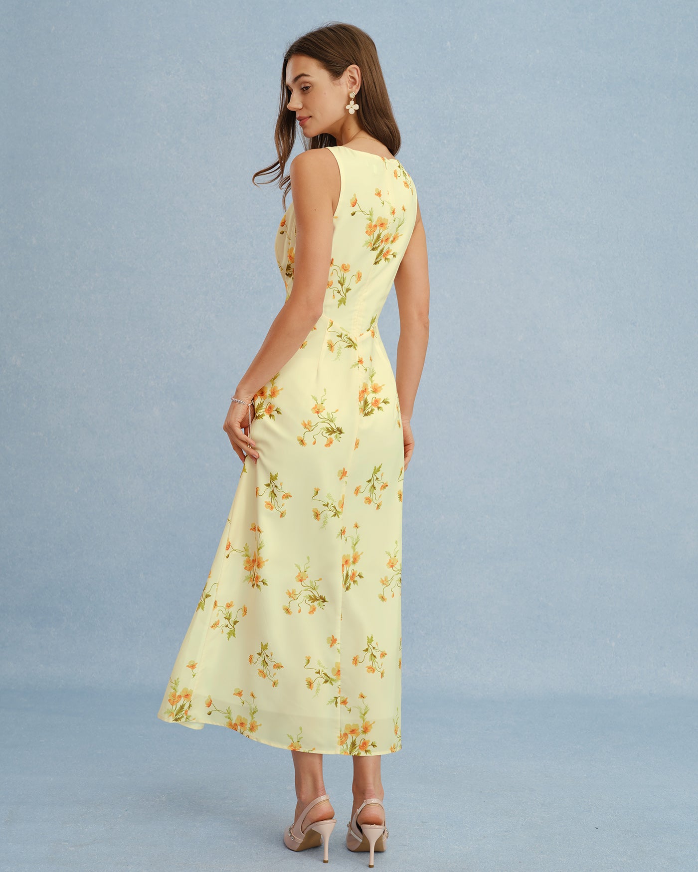 Rihoas Floral Butter Yellow Chiffon Maxi Dress | Tie Front Sleeveless A-Line for Wedding Guest, Garden Party, Summer Vacation, Yellow / XS Rihoas Floral Butter Yellow Chiffon Maxi Dress | Tie Front Sleeveless A-Line for Wedding Guest, Garden Party, Summer Vacation, Yellow / XS