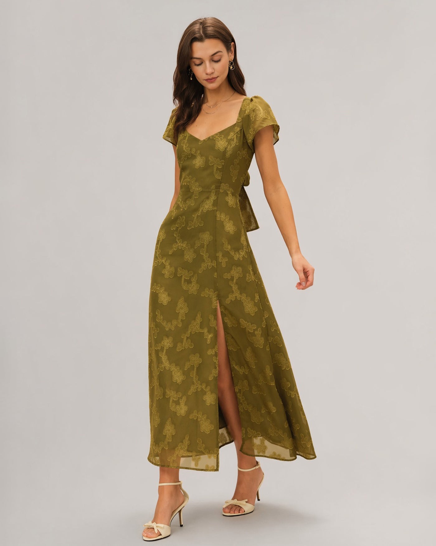 olive green pattern dress Amina Midi Dress in Green City Floral Olive main image 0